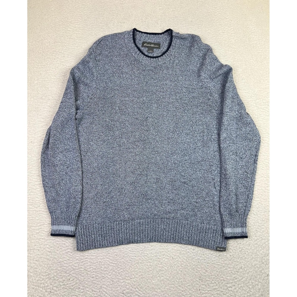 Eddie Bauer Sweater Mens Large Blue Marled Cotton Crewneck‎ Pullover
